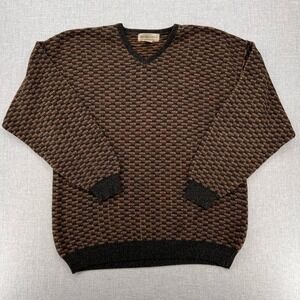VTG San Mateo Island Textured Knit V Neck Sweater Men L Brown Grandpa Cosby